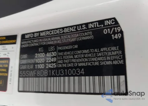 2019 Mercedes-Benz C 300 from USA, damaged, VIN 55SWF8DB1KU310034